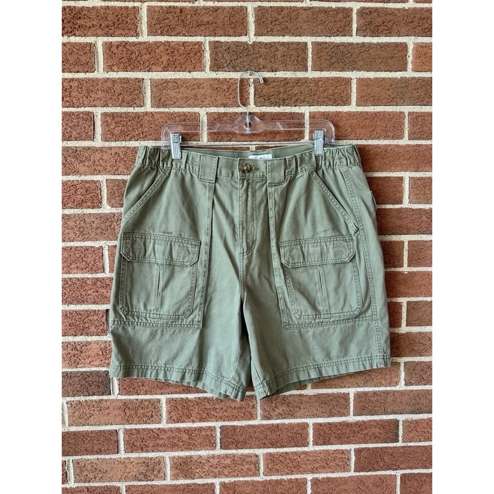 Croft & Barrow Mens Cargo Shorts Size 36 Olive Green Cotton Elastic Waist